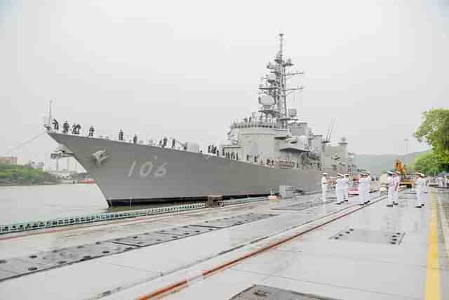 Japan Maritime Self-Defence Force (JMSDF) guided-missile destroyer 'JS Samidare' at Vishkapatnam for JIMEX 2023. (Via PIB) 