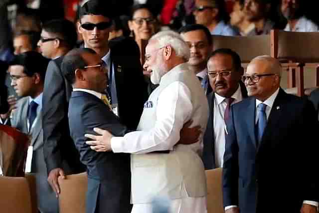 Prime Minister Narendra Modi meeting former Maldives President Mohamed Nasheed. 