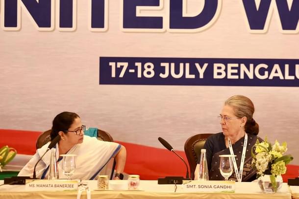 Mamata Banerjee with Sonia Gandhi at Bengaluru