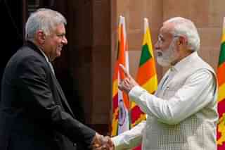 PM Modi with Sri Lankan President Ranil Wickremesinghe, who is on a two-day visit to India. (Pic: PTI)
