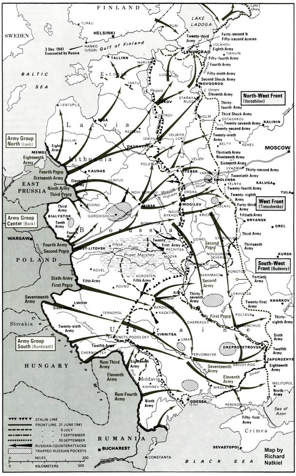Operation Barbarossa, 22 June 1941;
Source: Atlas of World War II by Richard Natkiel