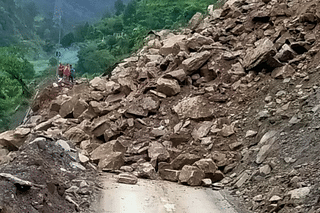 Uttarakhand: Badrinath national highway blocked due to landslide in Chamoli (Photo: ANI Digital/Twitter)