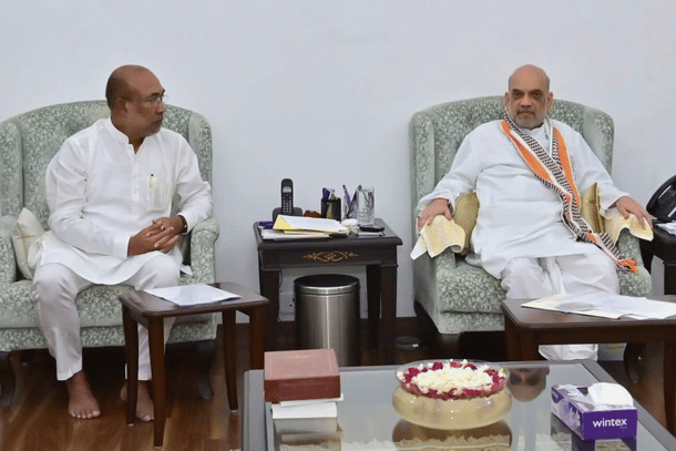 Manipur Chief Minister N Biren Singh along with Home Minister Amit Shah in New Delhi (Photo: N.Biren Singh/Twitter)