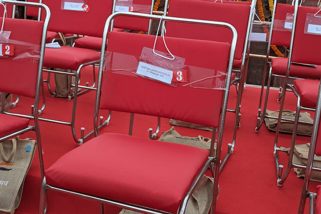 Vacant chair carrying Mallikarjun Kharge's name at the Red Fort