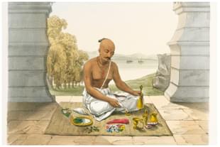 Pooja of Vishnu from 'The Sundhya' or the 'Daily Prayers of the Brahmins' (1851) by Sophie Charlotte Belnos (1795–1865)/Wikimedia Commons