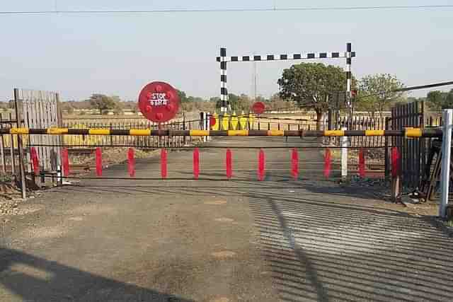 A railway level crossing.