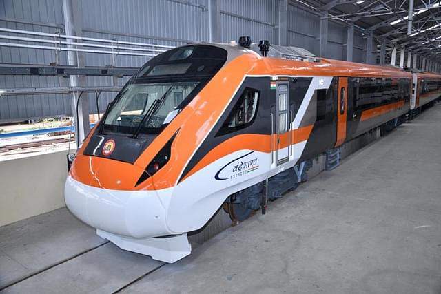 The new orange colour Vande Bharat train.