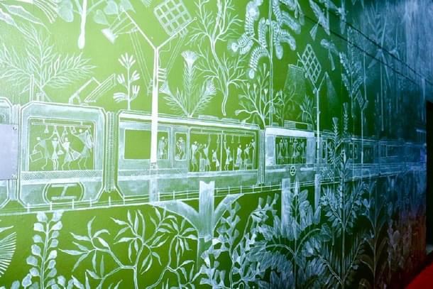 'Forests of Hope' mural artwork at Dwarka sector-14 metro station.