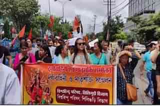 Members of Durga Vahini staging a protest march in Siliguri on Thursday.