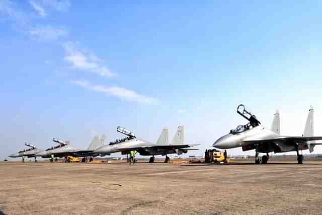 Four Sukhoi Su-30MKI fighters of the Indian Air Force. (Indian Air Force/Twitter)