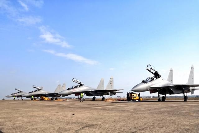 Four Sukhoi Su-30MKI fighters of the Indian Air Force. (Indian Air Force/Twitter)