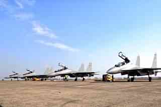 Four Sukhoi Su-30MKI fighters of the Indian Air Force. (Indian Air Force/Twitter)