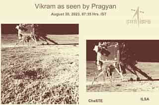 Images of the lander Vikram on the lunar surface taken by rover Pragyan. (ISRO/Twitter)