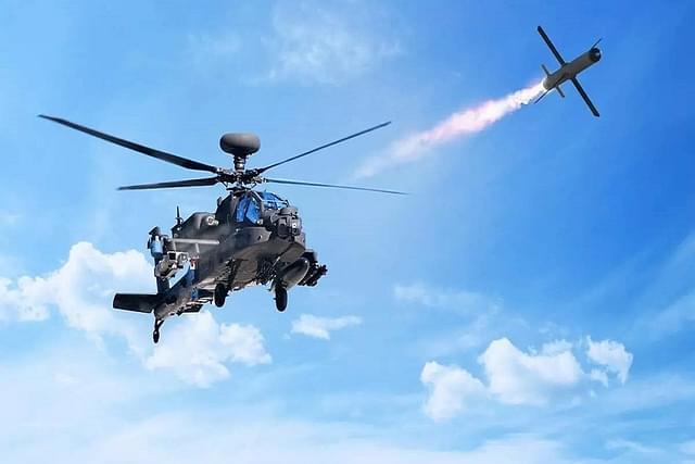 The Spike NLOS anti-tank missile fired from an Apache helicopter. (Lockheed Martin)