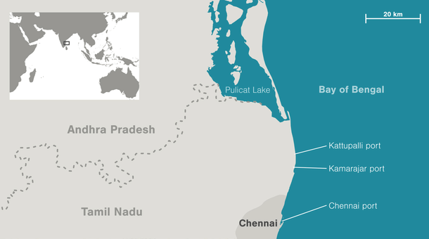 Kattupalli port location close to Pulicat Lake (Hakai magazine)