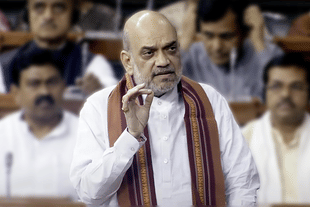 Amit Shah addressing the Lok Sabha during the ongoing No Confidence motion.