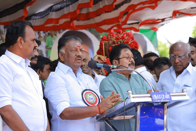 OPS and TTV Dhinakaran at the protest in Theni