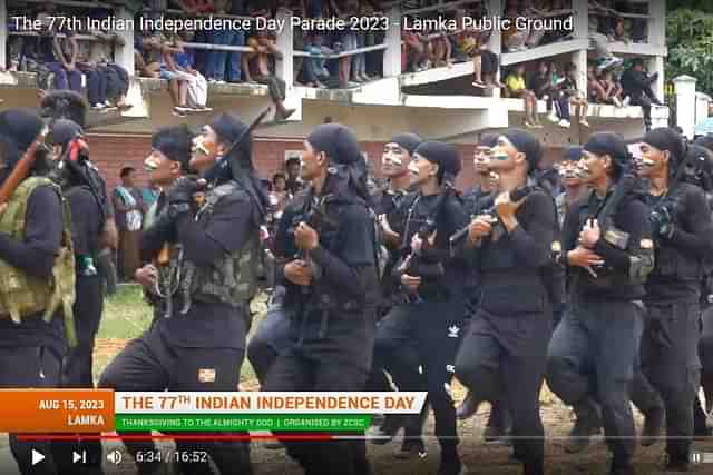 Video grab of Chin-Kuki militants at Independence Day Parade in Churachandpur