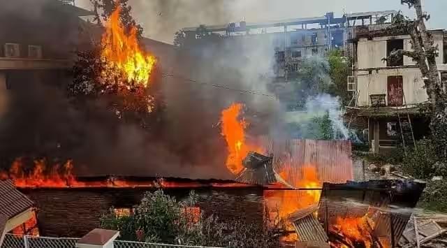 Meitei houses set on fire by Kukis in Moreh.