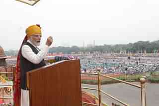 Prime Minister Narendra Modi speaking at the Red Fort on India's Independence Day.