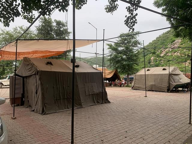Tents set up by security forces.