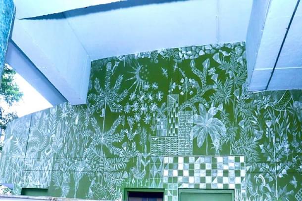 Mural artwork at Delhi Metro Station.