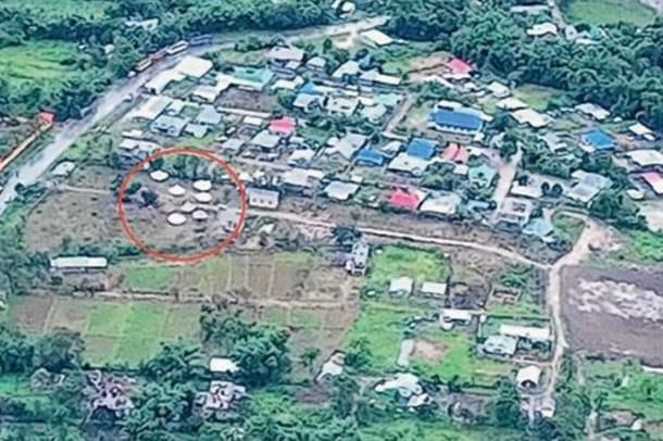 Aerial view of Torbung Bangla with the proposed mass burial site circled in red.