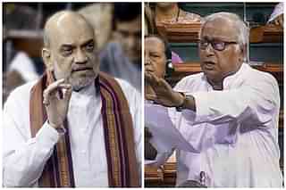 Home Minister Amit Shah (L) and MP Sougata Roy from the TMC.