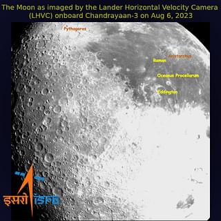 Image of the Moon captured by Chandrayaan-3's Lander Horizontal Velocity Camera. (ISRO/Twitter) 