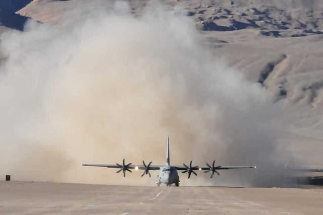 Indian Air Force C-130J aircraft  landing at Daulat Beg Oldi (DBO) on 20 August 2013. (IAF/Twitter)