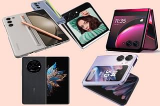 Foldable phones currently available in India: Clockwise from top left: Samsung Galaxy Z Fold 5, Samsung Galaxy Z Flip 5, Motorola Razr 40 Ultra, Oppo Find N2 Flip, Tecno Phantom V Fold.