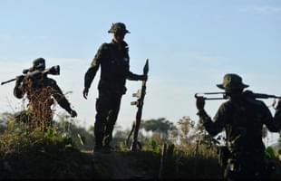 Chin rebels in Myanmar with RPGs and other arms.