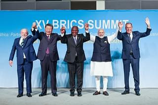 Prime Minister Narendra Modi, Chinese President Xi Jinping and other BRICS leaders in Johannesburg. (Picture Via PIB)