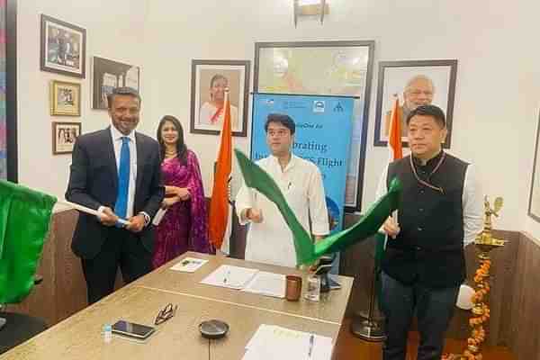 Civil Aviation Minister Jyotiraditya Scindia inaugurating Utkela Airport and a direct flight between Utkela and Bhubaneswar