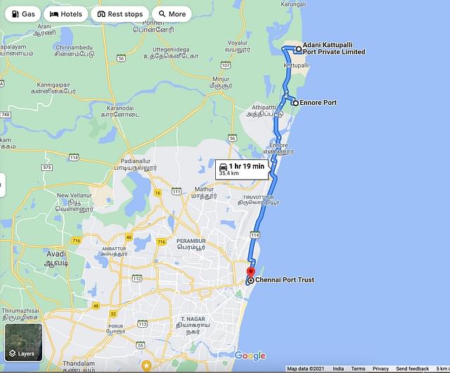 Kattupalli port distance from Chennai port. (Twitter)