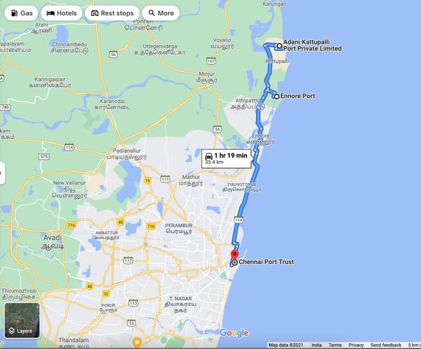 Kattupalli port distance from Chennai port. (Twitter)