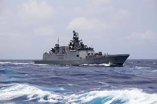 Indian Navy frigate INS Shayadri (F49) en-route towards Australia to participate in Malabar joint naval drills 2023. (Pic via Twitter @indiannavy)