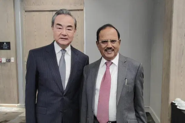 Chinese Foreign Minister Wang Yi with National Security Advisor Ajit Doval (Pic via MEA) (File Photo)
