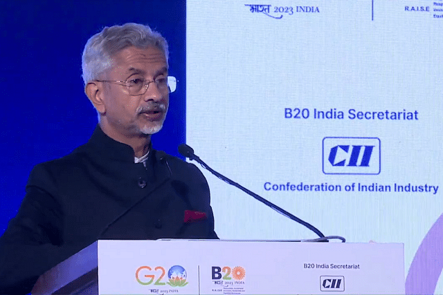 India's External Affairs Minister, Dr S Jaishankar, speaking at the B20 Summit in Delhi on Sunday (27 August)