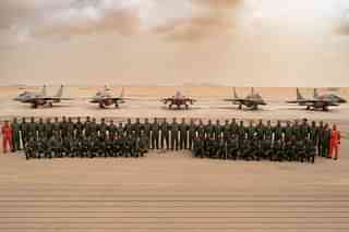 Indian Armed Forces tri-service contingent posing in front of the five IAF's Mig-29 jets in Egypt. (Pic via X @IAF_MCC)