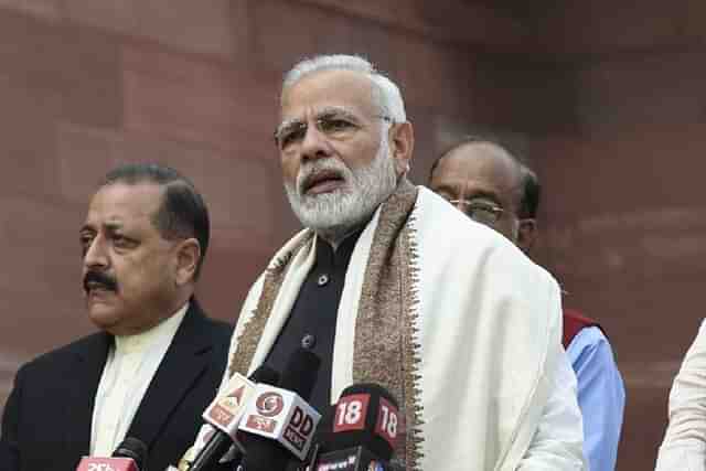 Prime Minister Narendra Modi addressing the media.