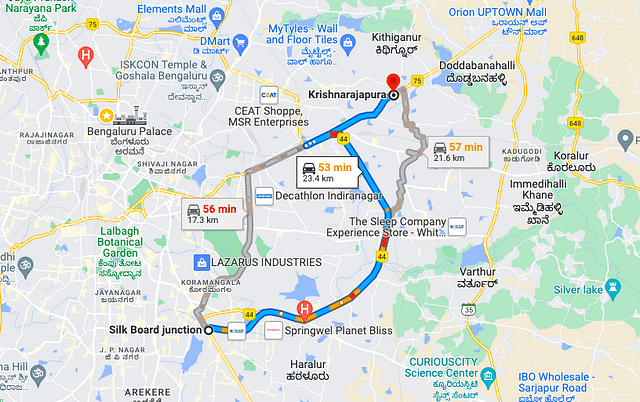 The Silk Board to KR Puram route via the Outer Ring Road