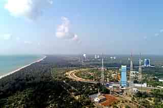 Aerial view of the Satish Dhawan Space Centre on the island off Andhra Pradesh. (Wikipedia)