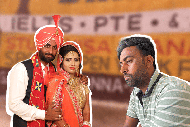 Bheema Singh and wife at their wedding (L), a distraught Bheema after.