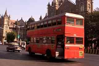 A BEST double-decker bus in front of Chhatrapati Shivaji Terminus in Mumbai. (Wikimedia Commons)