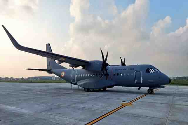 IAF's first C-295 at Vadodara airbase  in Gujrat. (image via X/@IAF_MCC)