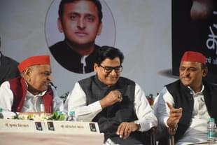 Samajwadi Party leaders from L to R: Mulayam Yadav, Ram Gopal Yadav, Akhilesh Yadav