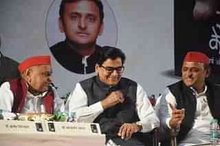 Samajwadi Party leaders from L to R: Mulayam Yadav, Ram Gopal Yadav, Akhilesh Yadav