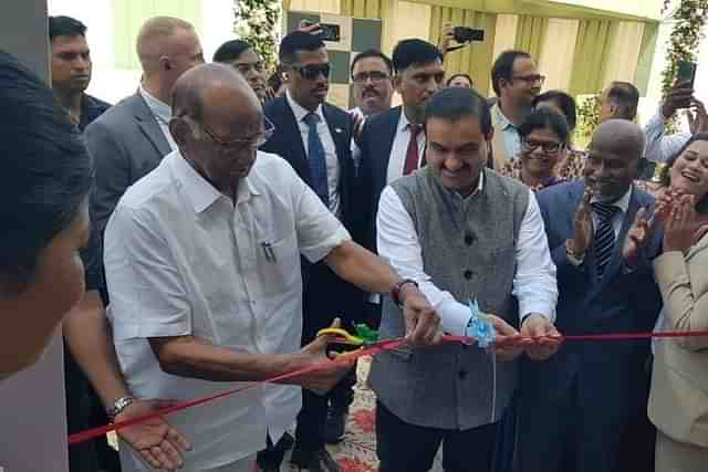 Sharad Pawar (L) and Gautam Adani at India’s first Lactoferrin Plant in Gujarat (Twitter)