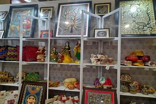 Madhubani art and showpieces at the stall.